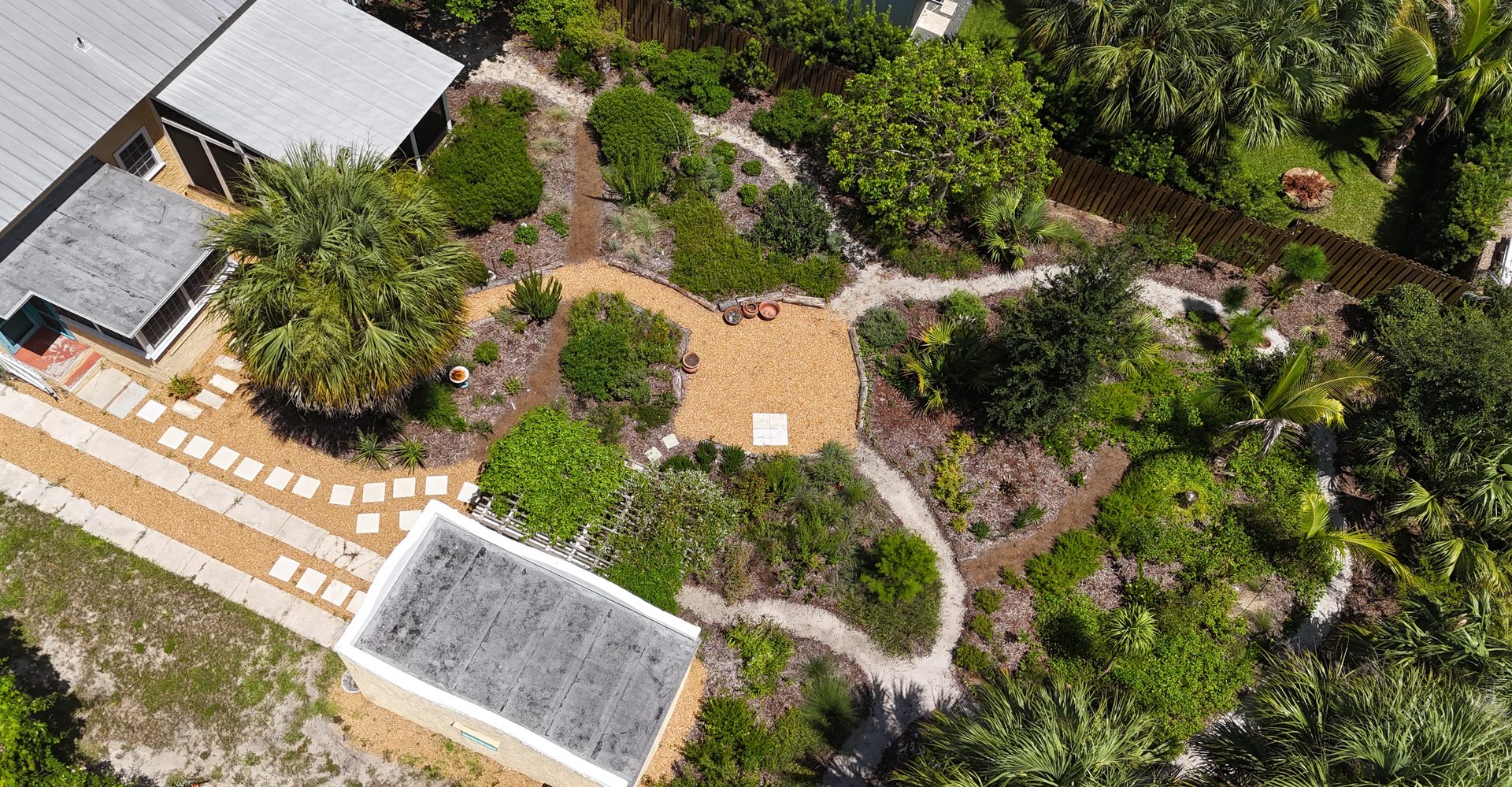 Aerial view of the Hobe Sound native oasis grown in, a year and a half after planting